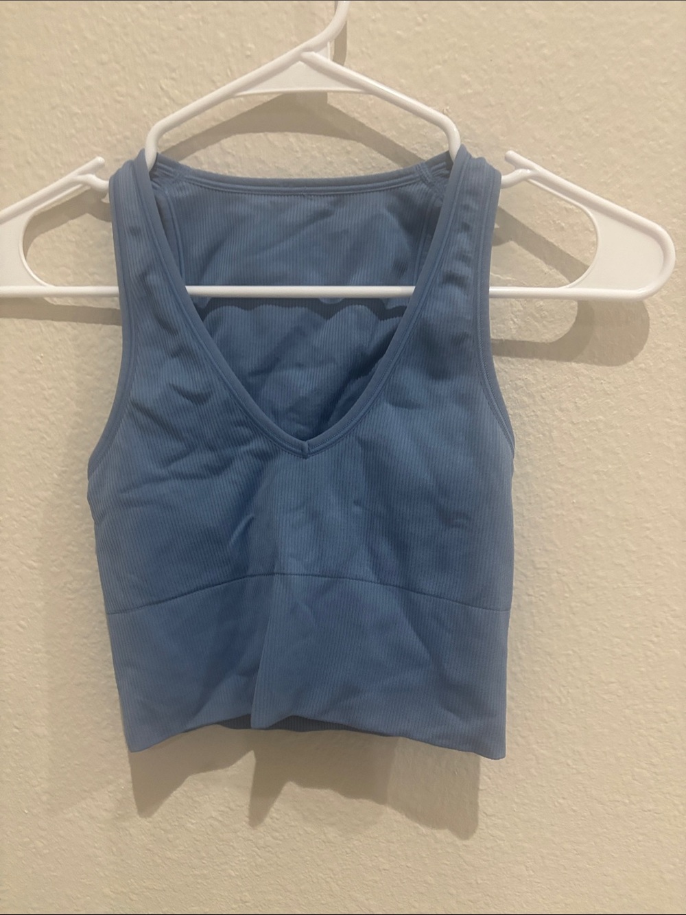 Athleta Light Blue Ribbed V-Neck Cropped Tank